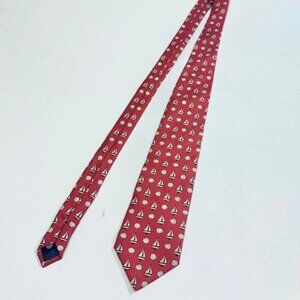 Faconnable Mens Necktie Classic Designer Sailboat Daisy Red 100% Silk